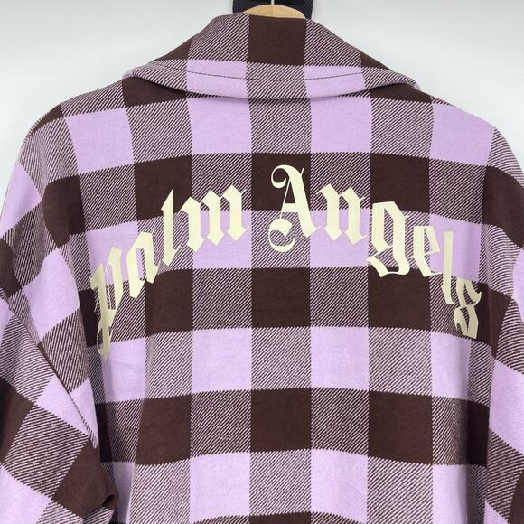 Palm Angels | Purple Brown Buffalo Check Plaid Logo Flannel Shirt Jacket 40 US L - Picture 9 of 16